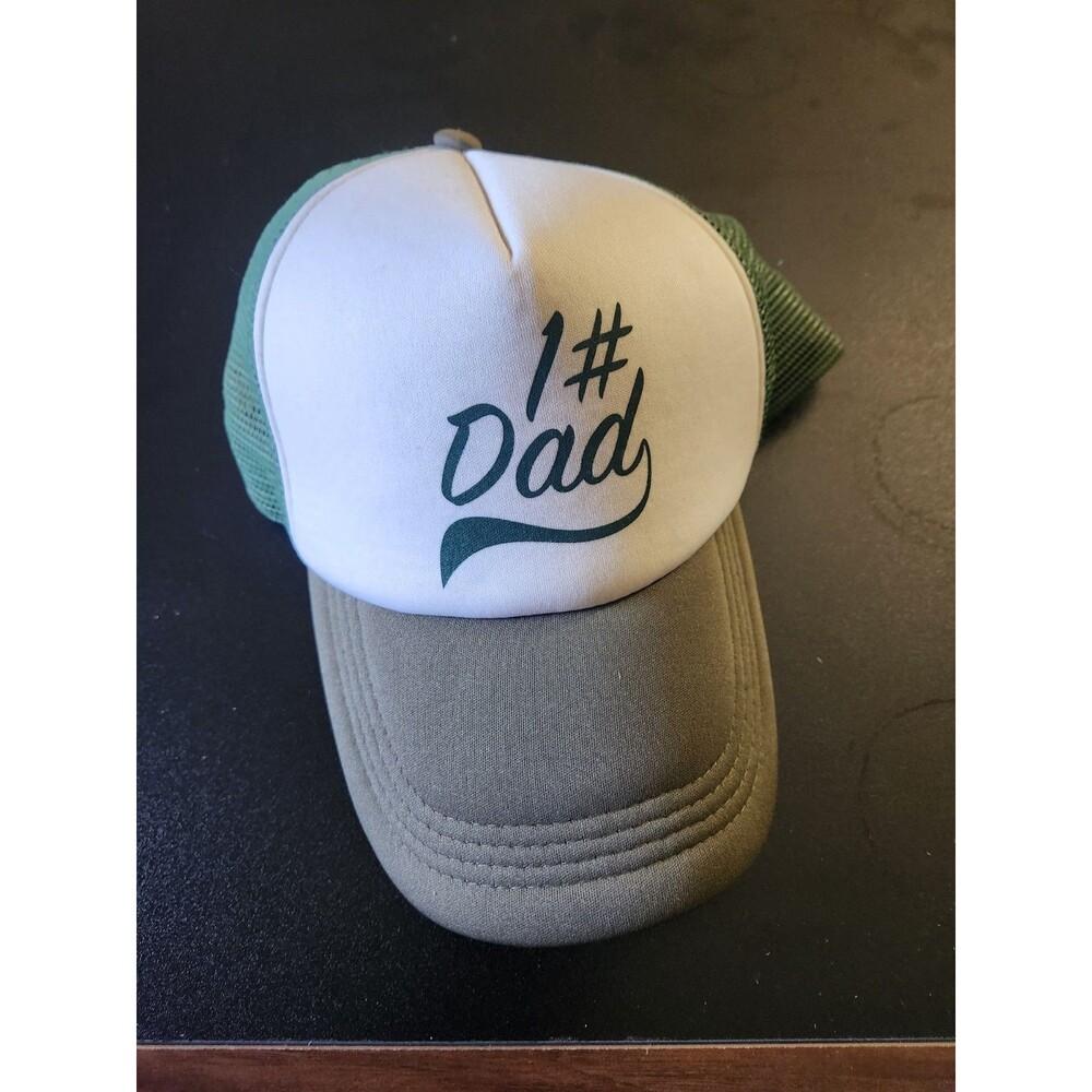 "#1 dad" white and green trucker hat adult size mesh back